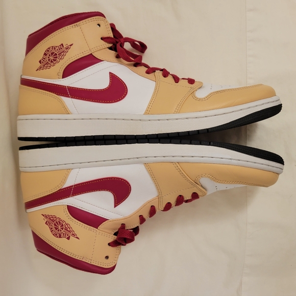 Sz 13 - NIKE AIR JORDAN 1 MID ‘LIGHT CURRY CARDINAL RED’ MENS [554724-201] - Picture 1 of 9